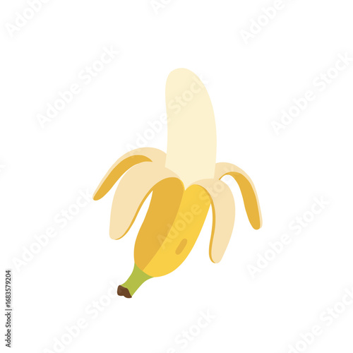 Banana icon set isolated vector illustration. Peel bananas, yellow fruit and a bunch of bananas. Tropical fruits, banana snacks or vegetarian nutrition.