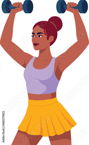 Fit woman exercising with dumbbells in a sports outfit