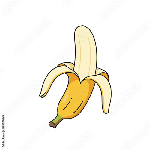 Banana icon set isolated vector illustration. Peel bananas, yellow fruit and a bunch of bananas. Tropical fruits, banana snacks or vegetarian nutrition.