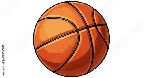 Illustration of an orange basketball with black lines, isolated on a white background.