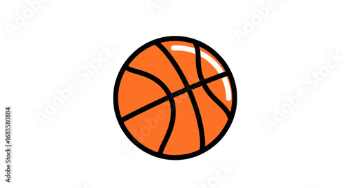 Cartoon illustration of an orange basketball with black lines against a white background.