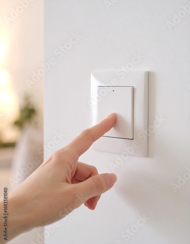 Finger touching a white light switch