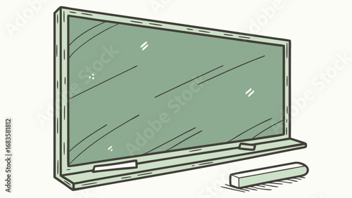 A classic green chalkboard with chalk and a ledge for writing and teaching isolated on white background