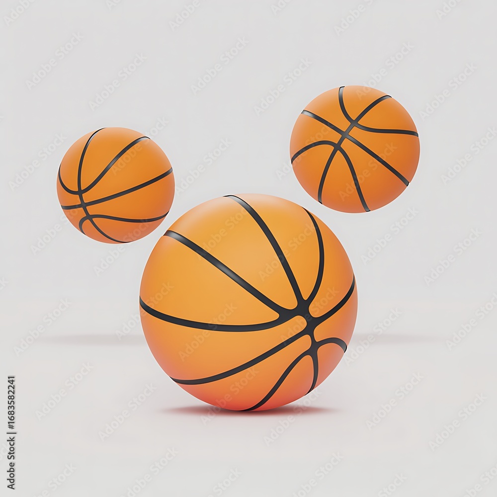 Obraz premium Three orange basketballs on a light background representing sport activity