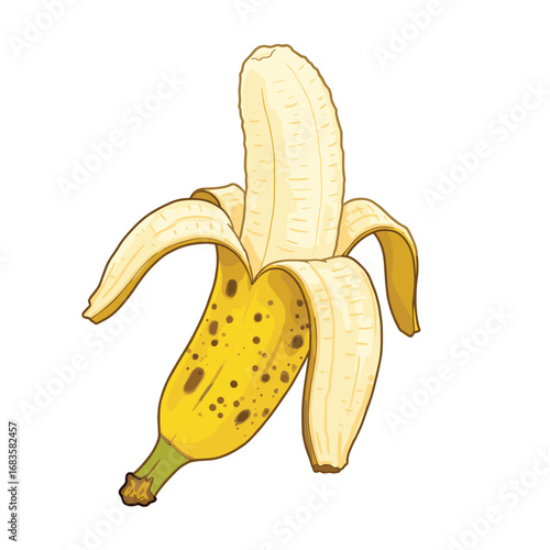 Banana icon set isolated vector illustration. Peel bananas, yellow fruit and a bunch of bananas. Tropical fruits, banana snacks or vegetarian nutrition.