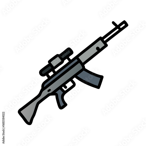Illustration of a sniper rifle with scope, representing military, army, war, and combat
