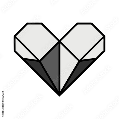 Vector art of origami heart, a symbol of love and affection, featuring a folded paper heart in a geometric design with clean lines