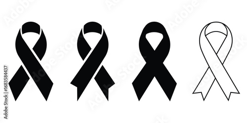 Breast Cancer Awareness Ribbon Icons Set – Pink, Black and White Support Symbols in Vector and Flat Design