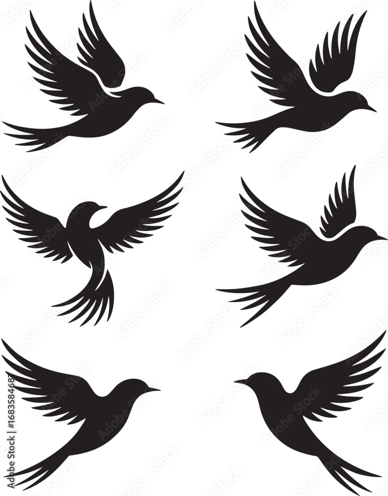 Obraz premium Black Silhouette Birds Flying Icon Set