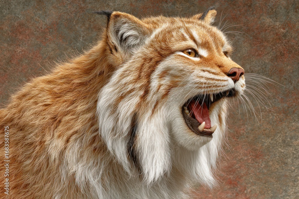 Obraz premium A lynx roars with sharp teeth and stunning fur detail in a breathtaking setting