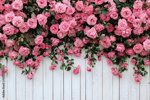 Pink Rose Flowers on White Wooden Wall Background Decoration