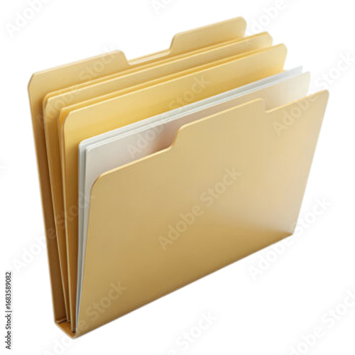 Manila folders with documents isolated on transparent background