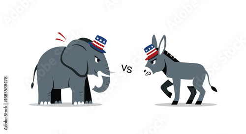 Republican elephant versus democratic donkey in a political battle for america