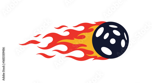 Energetic pickleball ball trailing flames capturing speed and dynamic action for sports enthusiasts