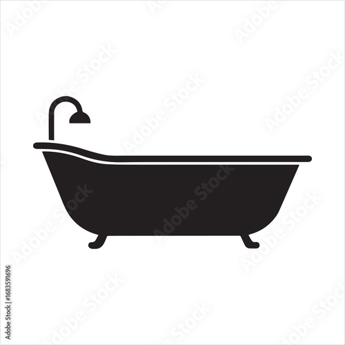  Bathtub Icon Silhouette Vector Illustration Black
