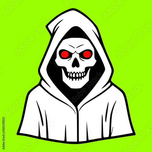 Green Death Hooded Grim Reaper Skull Glowing Red Eyes