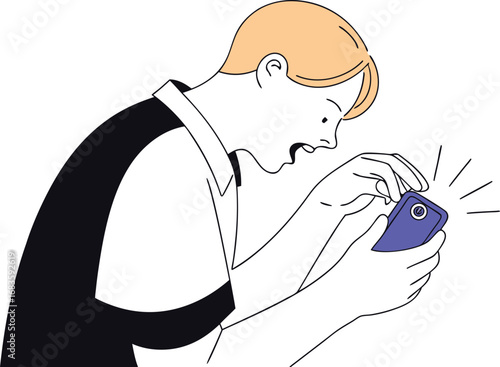 Shocked person looking at purple phone surprised