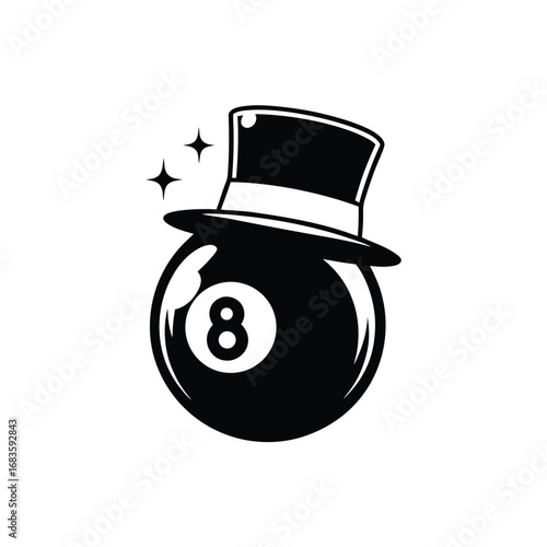 Black eight ball wearing a top hat with sparkling stars pool billiard 3