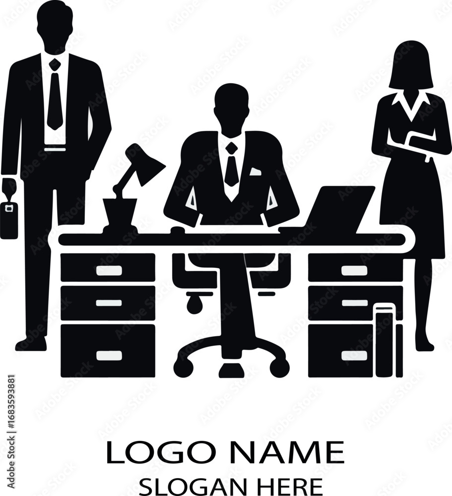 Fototapeta premium Black people office logo icon vector white background .
