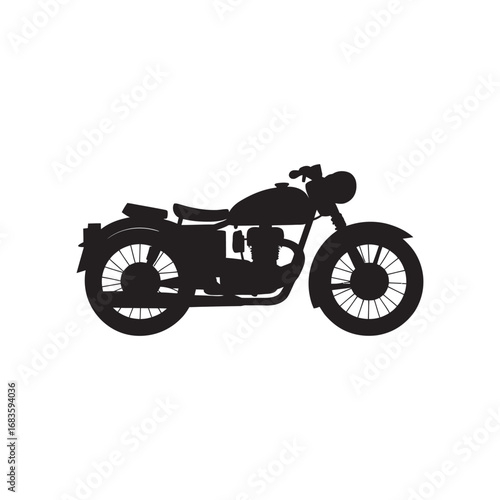 Classic vintage motorcycle silhouette in a side view profile. Vector graphic icon of a retro motorbike isolated on a white background