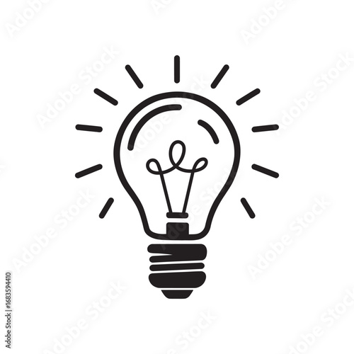 Glowing light bulb icon vector graphic. A simple line art illustration representing a creative idea, innovation, and electrical energy solution