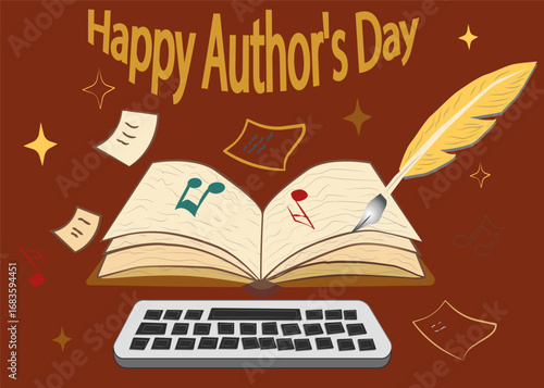 Author's Day with a quill and open book