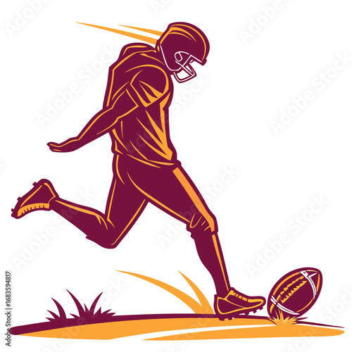 American football player kicking the ball on white background