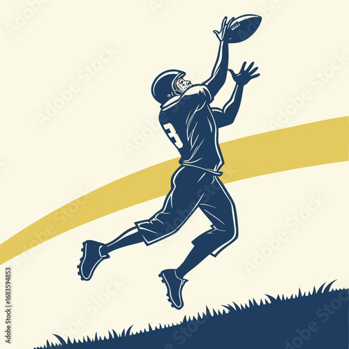 American football player leaping to catch a ball catching