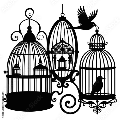 vector illustration of an old bird cage