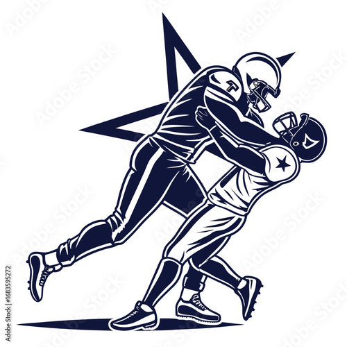 American Football Players Tackling with Star Graphic
