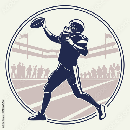 American football quarterback throwing a pass in a stadium