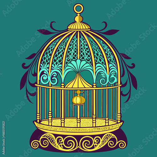 vector illustration of a cage with birds