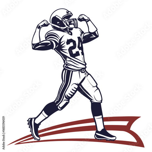 Football player flexing muscles in victory pose american football