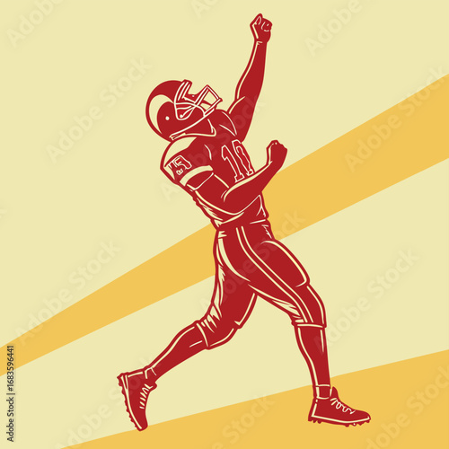 Football player in a triumphant pose with raised fist
