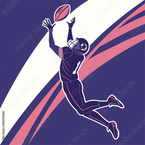 Football player jumping to catch a pass with abstract background