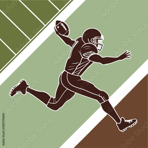 Football player running with ball on field american football