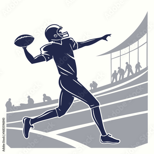 Football quarterback throwing pass at stadium american football