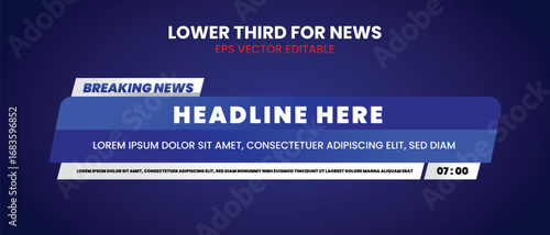 Lower third tv header, headline and news bars. Vector modern blue white. video title or television news bar isolated template.
