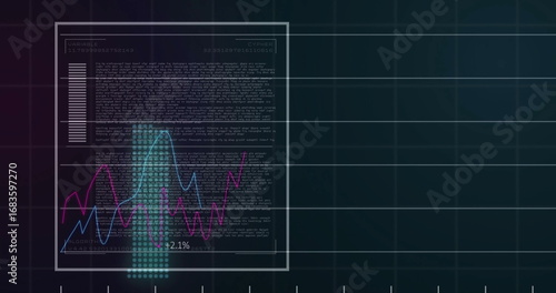 Displaying UI panel floating on teal grid with turquoise circles, two-color graphs and headings