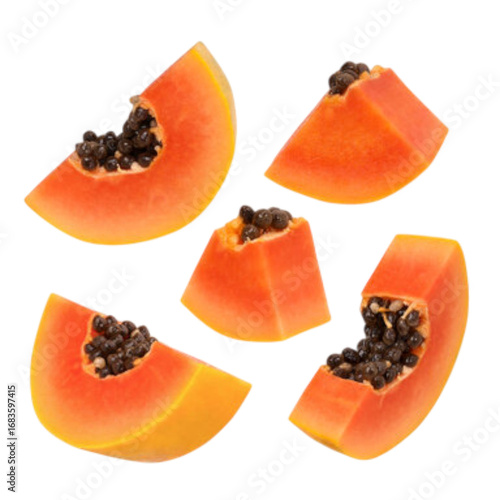 Fresh papaya slices isolated on white background