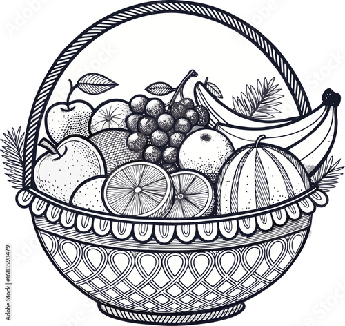 Fruits basket line art black design