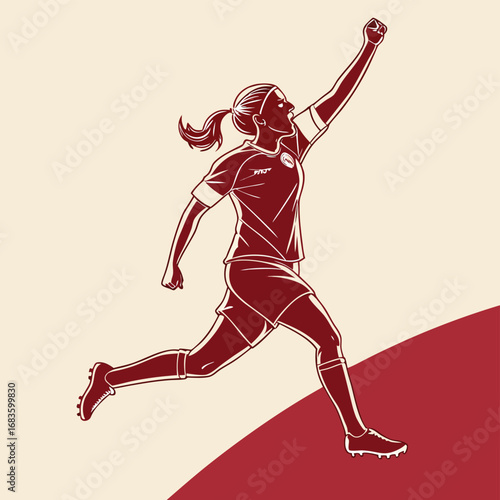 Woman soccer player celebrating victory with raised fist