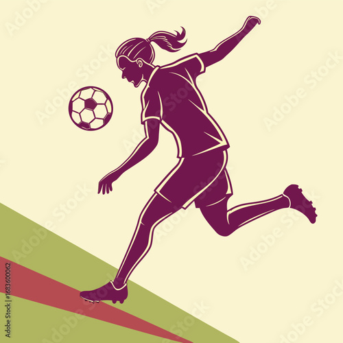 Woman soccer player kicking ball on diagonal slope