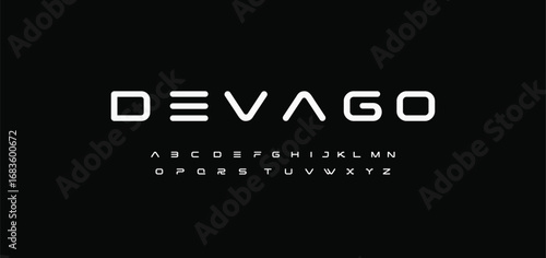 Devago Abstract scifi modern alphabet fonts. Science fiction typography sport, technology, fashion, digital, future creative logo font. vector illustration