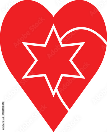 Red heart with star shape vector illustration