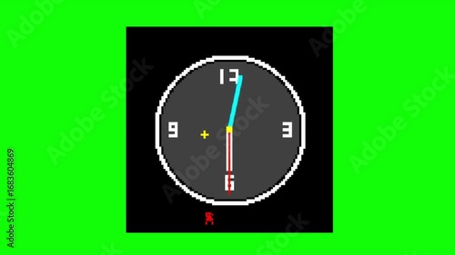 Retro 8 Bit Pixel Art Clock Animation With Chiptune Style Green Screen Background Blocky Numbers Pixelated Hands Jumping Second Hand And Classic Video Game Sparkle Effects 