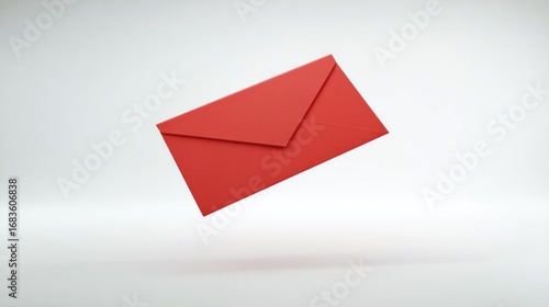Stylish red envelopes are hung in clean white spaces with subtle 3D depth and soft lighting.