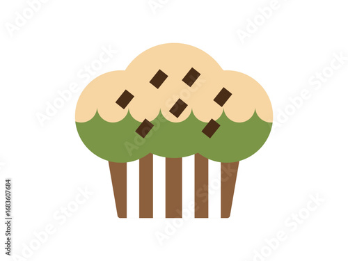 チョコチップが入った抹茶のマフィンのアイコンのイラスト