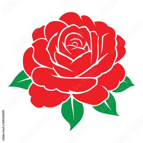 Vector illustration of a seamless vintage pattern of red roses and blossoms with green leaves on a white background
