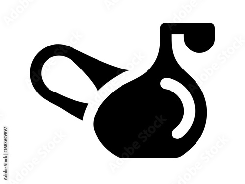 Illustration of a black gravy boat with a handle and spout on a white background in simple vector style